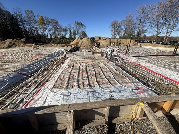 In-floor heating tubing installed before the concrete pour
